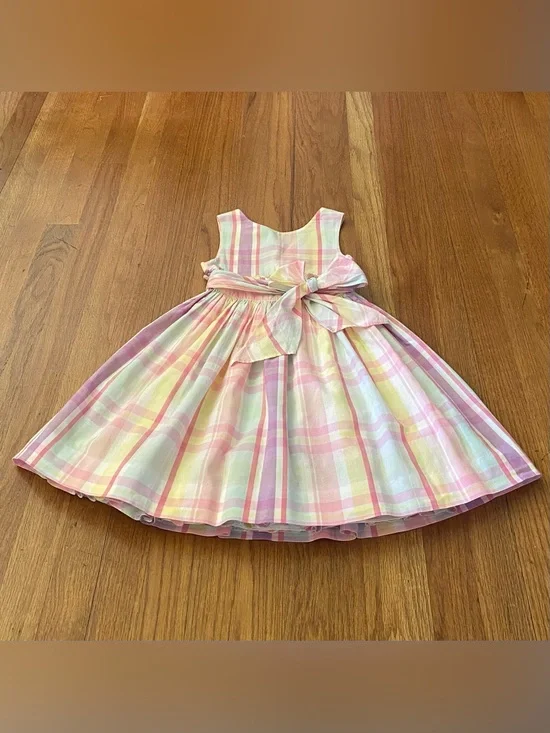Ralph Lauren Pastel Plaid Bow-Waist Girls Dress
