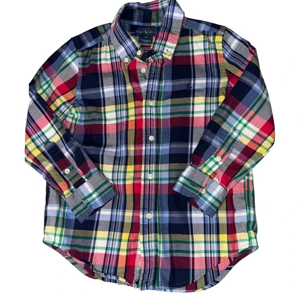 Ralph Lauren Kids Plaid Button‎ Down Shirt Long Sleeve Multi Color Size Small