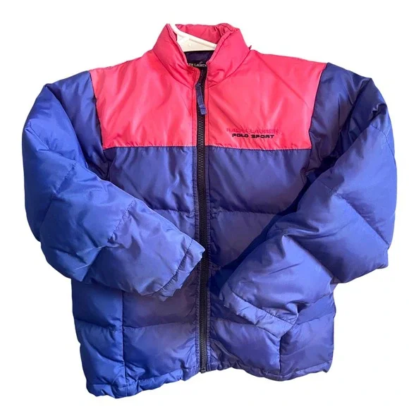 Ralph Lauren Polo Sport Kids Down Jacket Blue Pink Color Block Puffer‎ Size 6/6X