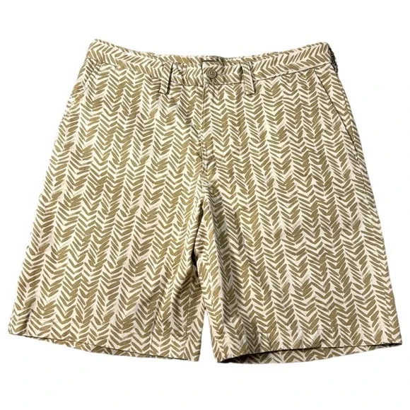 Lands End Chino Shorts Mens Size 34 Traditional Fit Beige Herringbone Flat Front