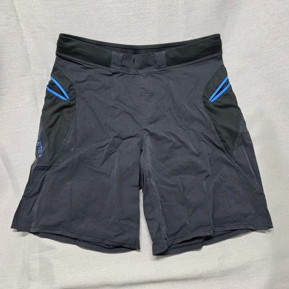 Hylete‎ Mens Training Shorts Black Blue Zipper Pockets Athletic Gym Workout 9in