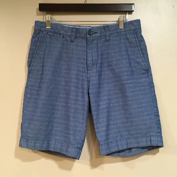 Tommy Hilfiger Logo Print Chino Shorts Mens 30 Blue Chambray‎ Nautical Preppy