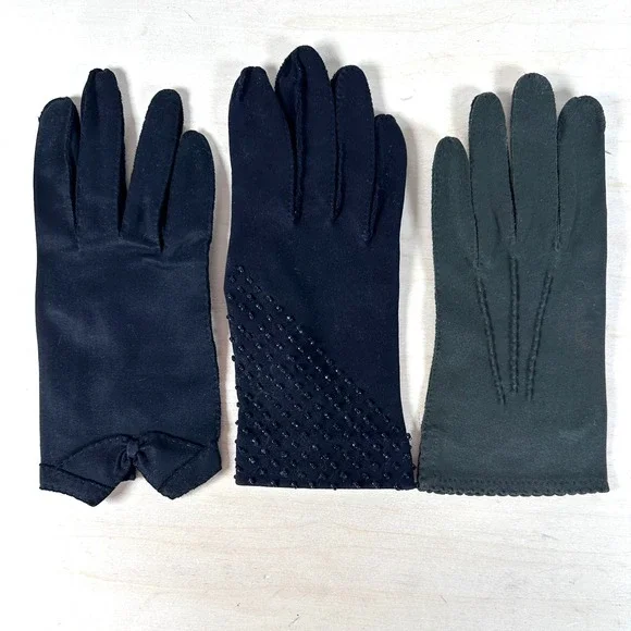 Vintage Black & Dark Green Gloves Lot‎ Fownes Crescendoe Leather Tailored Cotton