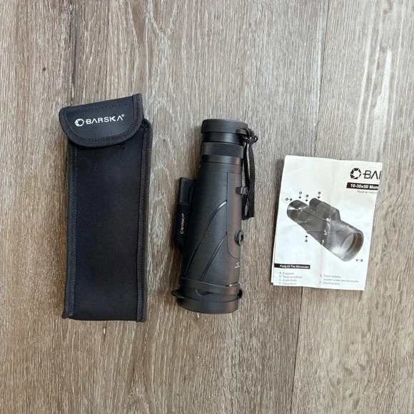 Barska 10-30x50 Zoom Monocular Black High Power Telescope with Case and Manual