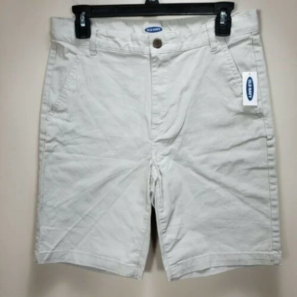 Old Navy tan beige khaki bermuda‎ shorts girls sz 14 Plus zip fly flat adj waist