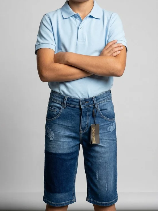 Roberto Cavallo Boys' Dark Blue Denim Knee-Length Jeans Shorts