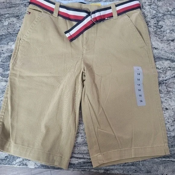 Tommy Hilfiger Boys Khaki Shorts Belted Size 14 New With Tags Casual Classic