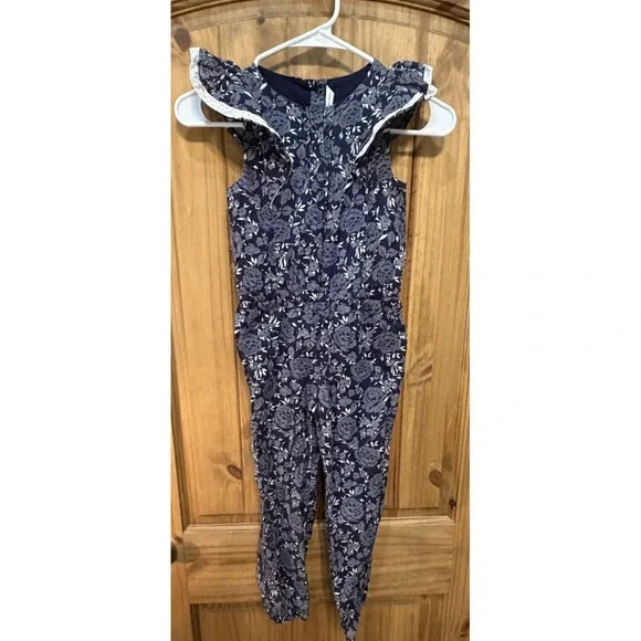 Janie & Jack Girls Navy Floral Ruffle Jumpsuit‎ Cottagecore Classic 7