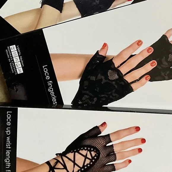 3 sets Gloves fingerless costume whimsigoth goth black theatre corset bows lace