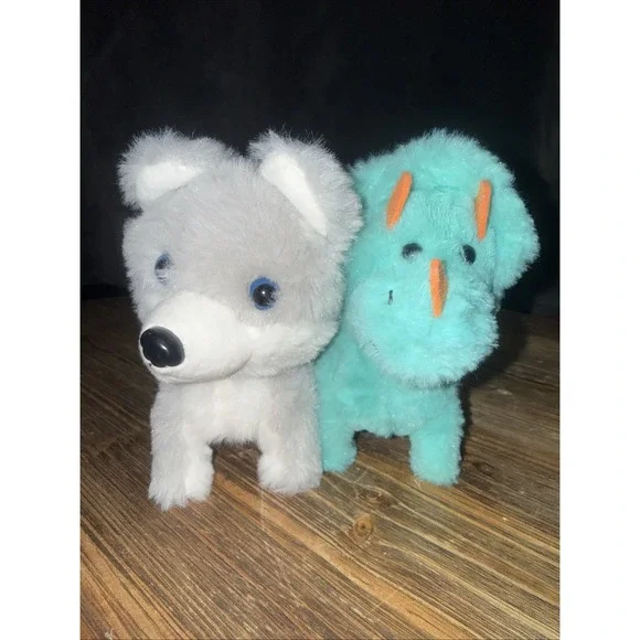 Lot Of 2 Husky Puppy Dog Wolf Plush Mini Pet Animal Kid Connection Walking Sound