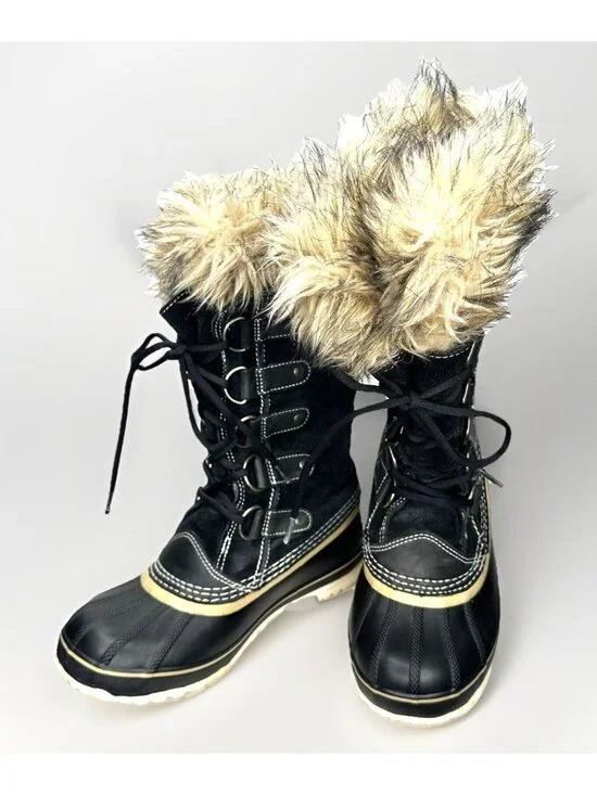 Sorel Joan Of Arctic Womens 7 Black Waterproof Insulated Snow Boots Faux Fur