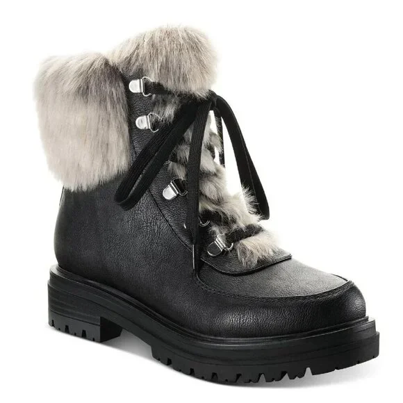 Sun + Stone Womens Orlaa Faux Leather Cold Weather Combat & Lace-up Boots