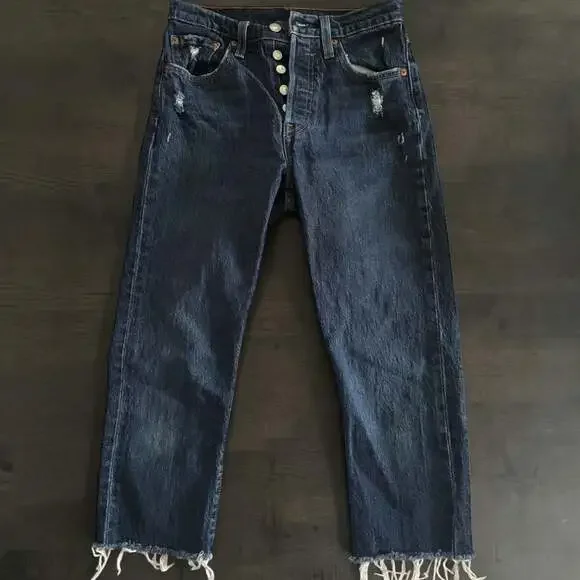 Levi's Kids Girls 501 Skinny Distressed Raw Hem Button Fly Jeans Size 10/W25