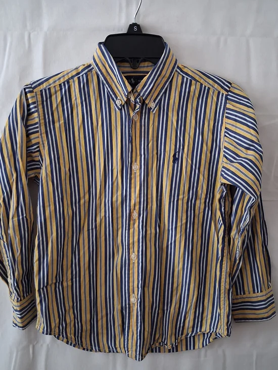 Ralph Lauren Boys Yellow Blue White Striped Button Down Shirt Size 6 Cotton