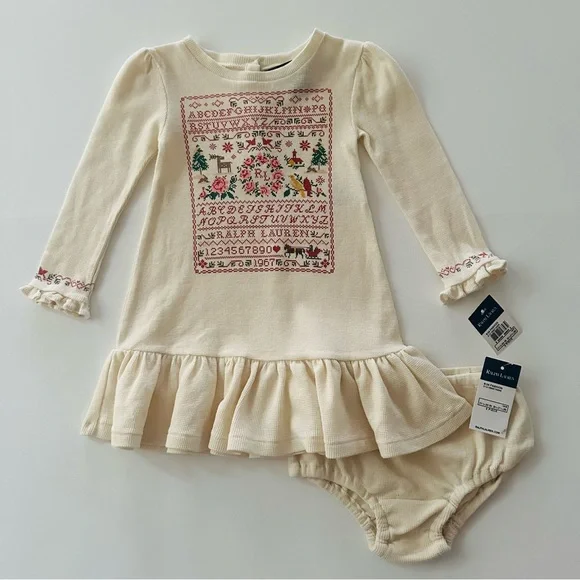 Ralph Lauren 18 Months Baby Girl Cream Dress NWT