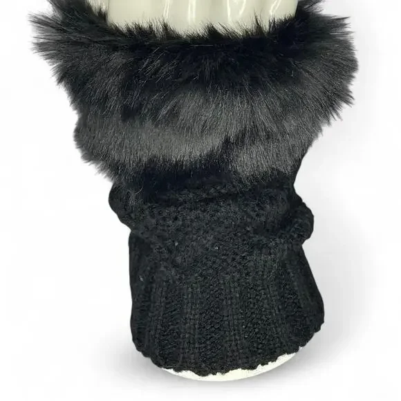 Black Faux Fur Vegan Knit Knitted Fingerless Gloves Glamour Whimsygoth Emo Warm