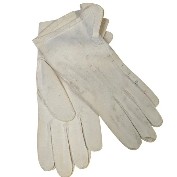 Vintage‎ Dress Gloves Small Cream Cotton Blend Scalloped Cuff READ