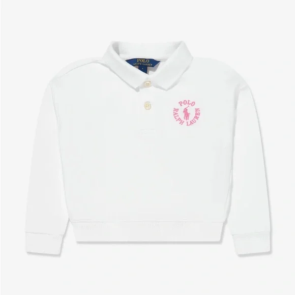 Kids! NWOT Ralph Lauren WHITE Sweatshirt with Pink Logo