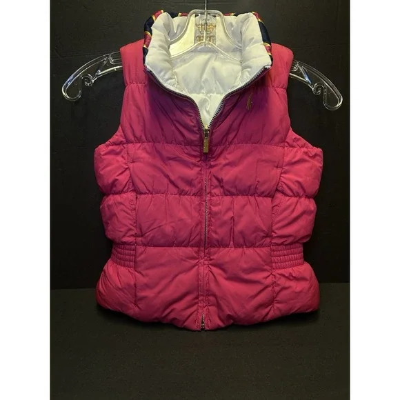 Ralph Lauren Down Vest Girls Size 5 Ivory Pink Full Zip Reversible‎ Puffer