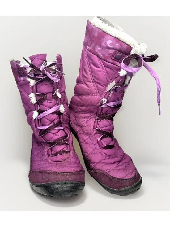 Columbia Minx Snow Boots Womens 7 Purple Omni Grip Waterproof Winter Faux Fur
