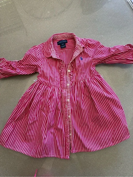 Ralph Lauren pink and White Striped Girls' Shirt Dress