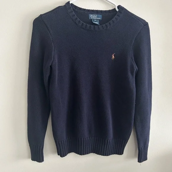 Polo Ralph Lauren Boys’ Navy Blue Cotton Crewneck Sweater