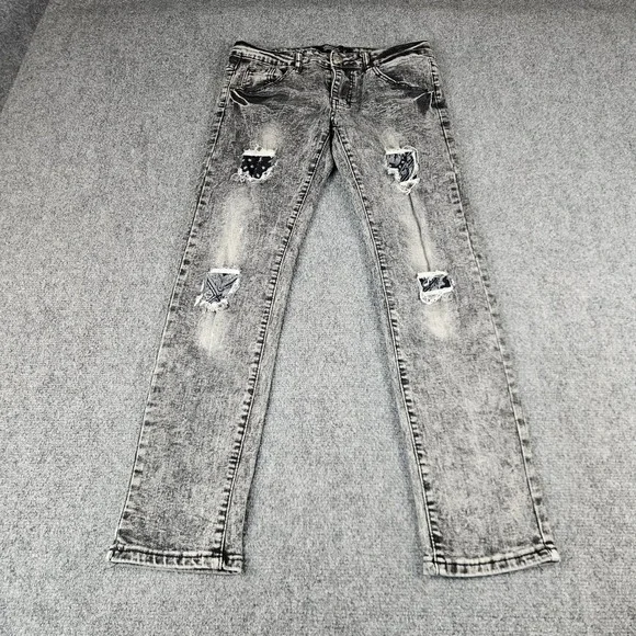 Trestles Supply Co Acid Wash Distressed Bandana Patch Jeans Grey Size 16