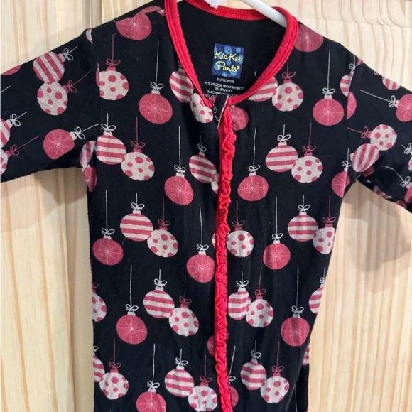 KicKee Pants Baby Girl Christmas Ornament Bamboo Zipper Romper Ruffle 6-9 Months