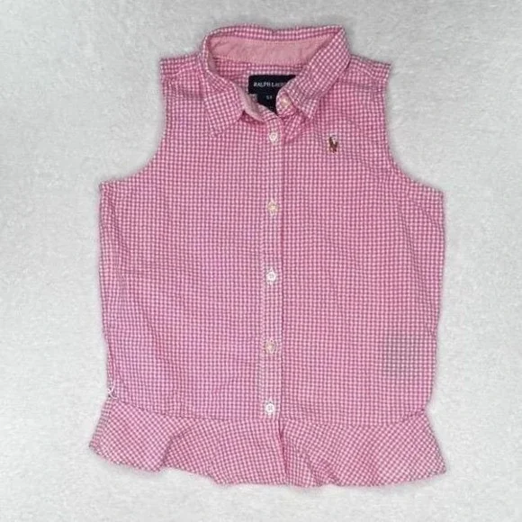 Ralph Lauren Sleeveless Shirt Pink Gingham Peplum Vintage 6X
