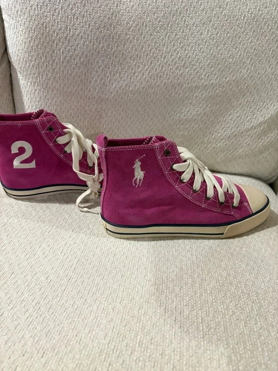 Ralph Lauren Fuchsia High-Top Kids Sneakers with White Logo