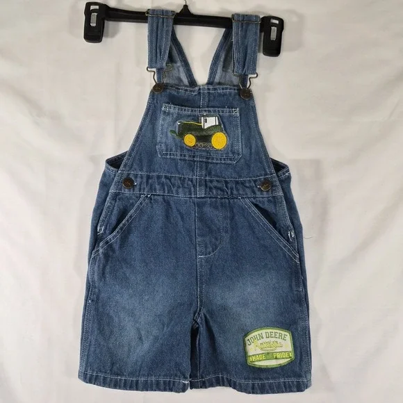 Y2k Style John Deere Toddler Overalls 4T Denim Shortalls Tractor Patch Farm Kids