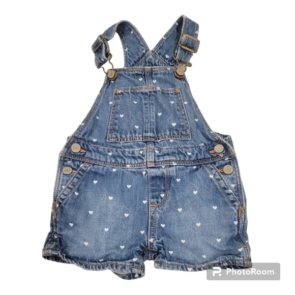 Baby Gap denim shortall w/heart pattern in 18-24 months. Valentine's