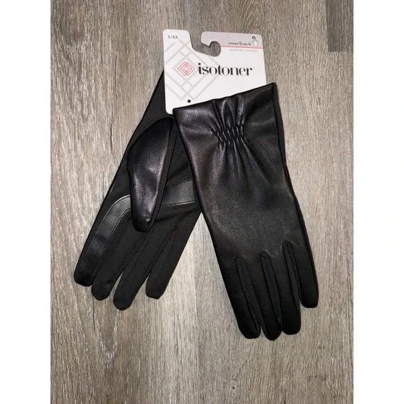 Isotoner Womens SmartTouch Black Faux Leather Tech Gloves L XL 291T4BLKL/XL