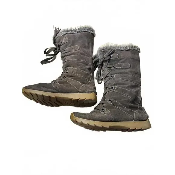 ****ZeroXposur Alpine Leather Boots Women's Sz 8 Brown Faux Fur Trim Lace Up