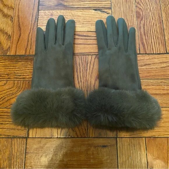 Surell Olive Green Faux Fur-Trimmed Gloves