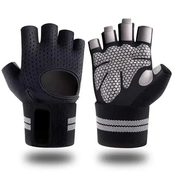 NEW Black & gray weightlifting fitness gloves with wrist wraps size XL B25