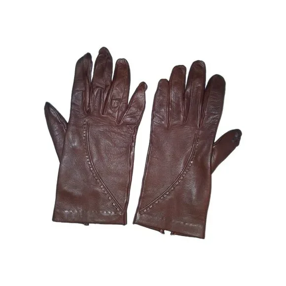EL CORTE INGLES Women's Gloves Burgundy Brown Leather Size Small 6