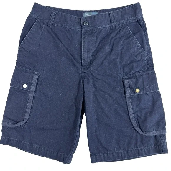 Polo Ralph Lauren Cargo Shorts Boys 14 Navy Blue Pockets Casual‎ Cotton