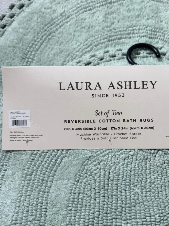 Laura Ashley Silt Green Reversible Cotton Bath Rug Set 2 Pc Crochet Cushion Feel