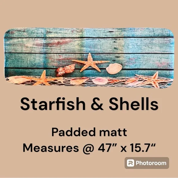 Starfish & shells padded mat. Measures @ 47” x 15.7”. Very soft! New in bag! 🐚