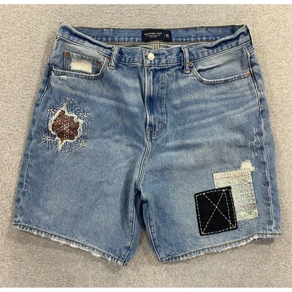 Abercrombie & Fitch Men's Authentic Rigid Denim Size 36 Loose Patched Shorts