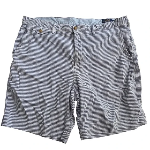 Polo Ralph Lauren Mens Blue White Seersucker Stripe Stretch Classic Fit Short 36
