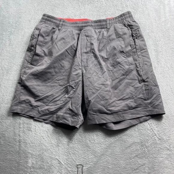 Birddogs Men Gray Gym Shorts with Orange Liner Size Large Elastic Waist 6 Inseam