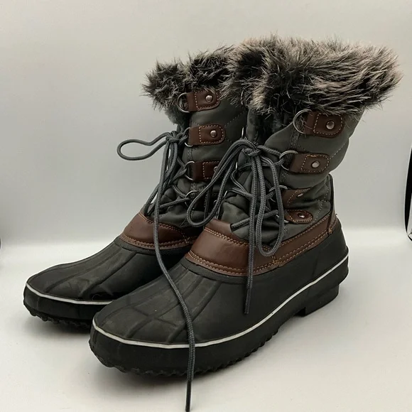 Tascia Boots Size 9 Fur-Lined Black Winter Boots Brown Trim