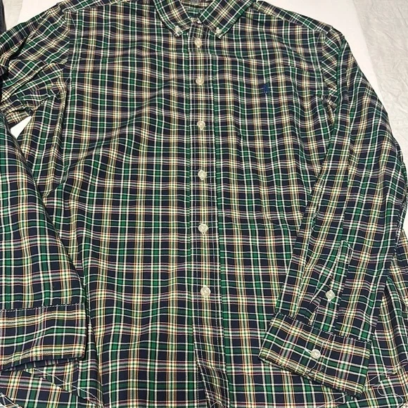 Ralph Lauren Green and Blue Plaid Casual Button Down Shirt