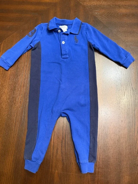 Ralph Lauren Baby Boy Polo Footie Coverall Pony Logo Blue 9M