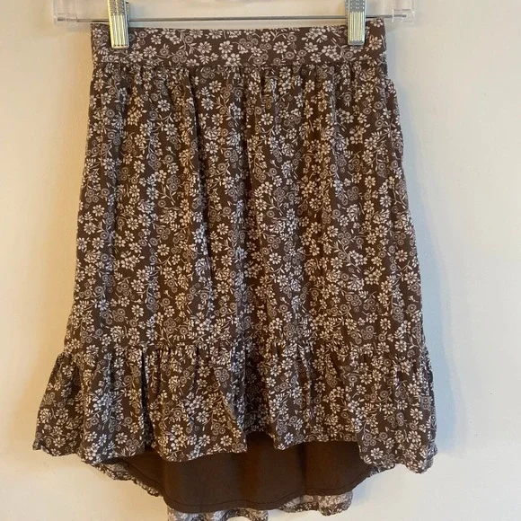 Abercrombie Kids Girls Brown Floral Print Ruffle Hem Skirt Size‎ 7 8