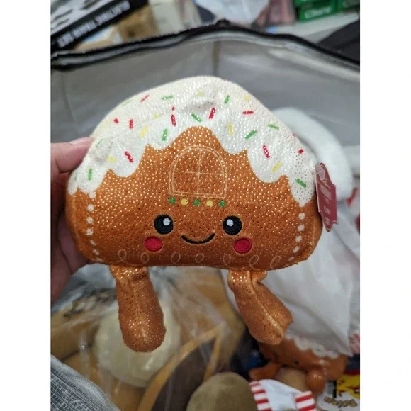 Holiday Time Christmas Sparkly Gingerbread House Plush with Legs 6.5