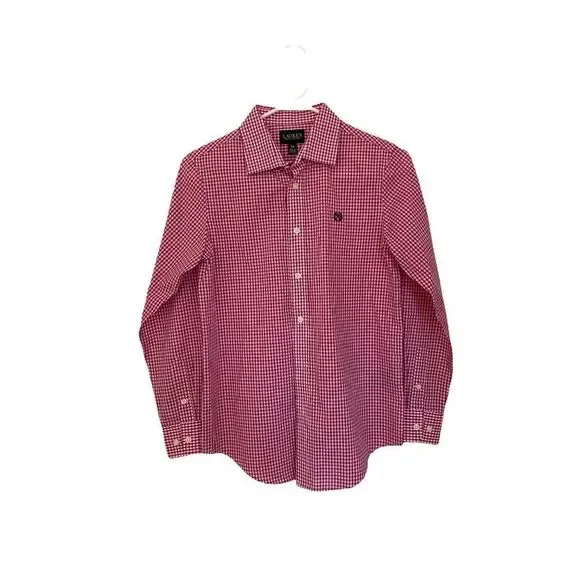 Pink Gingham Boys Ralph Lauren Long Sleeved Shirt (Size 14)