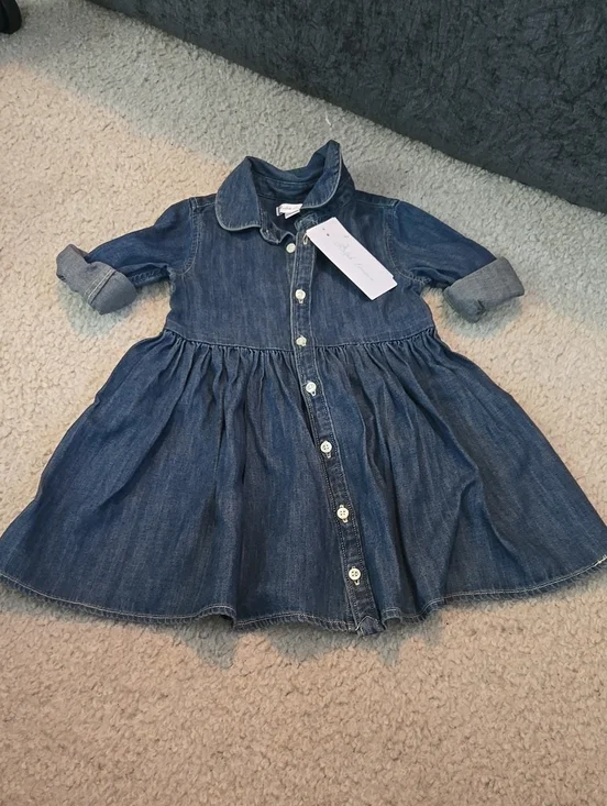 Ralph Lauren Girls' Denim Button-Front Dress in Blue